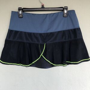 Lucky In Love Skort Womens Large Blue Green Trim Mesh Ruffle Tiered Tennis Skirt